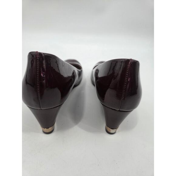 Tory Burch Pumps Womens Slip On Astoria Mid Wedge Patent Leather Burgundy 9 M - Picture 5 of 10